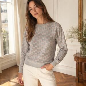 Champion Women’s Gray Allover Logo Print Crewneck Sweatshirt Small NWT
